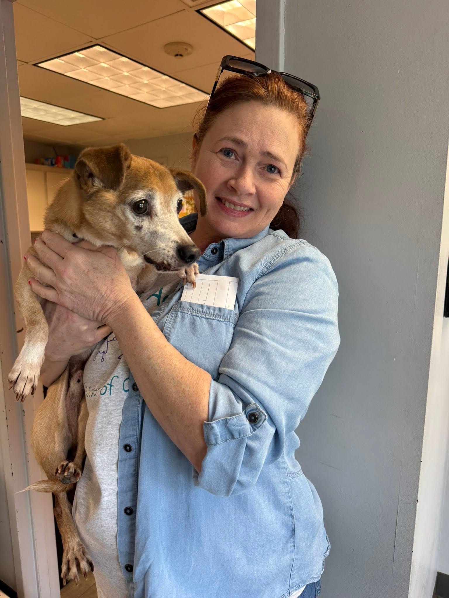 Finn with a Family Addition Dog Rescue volunteer